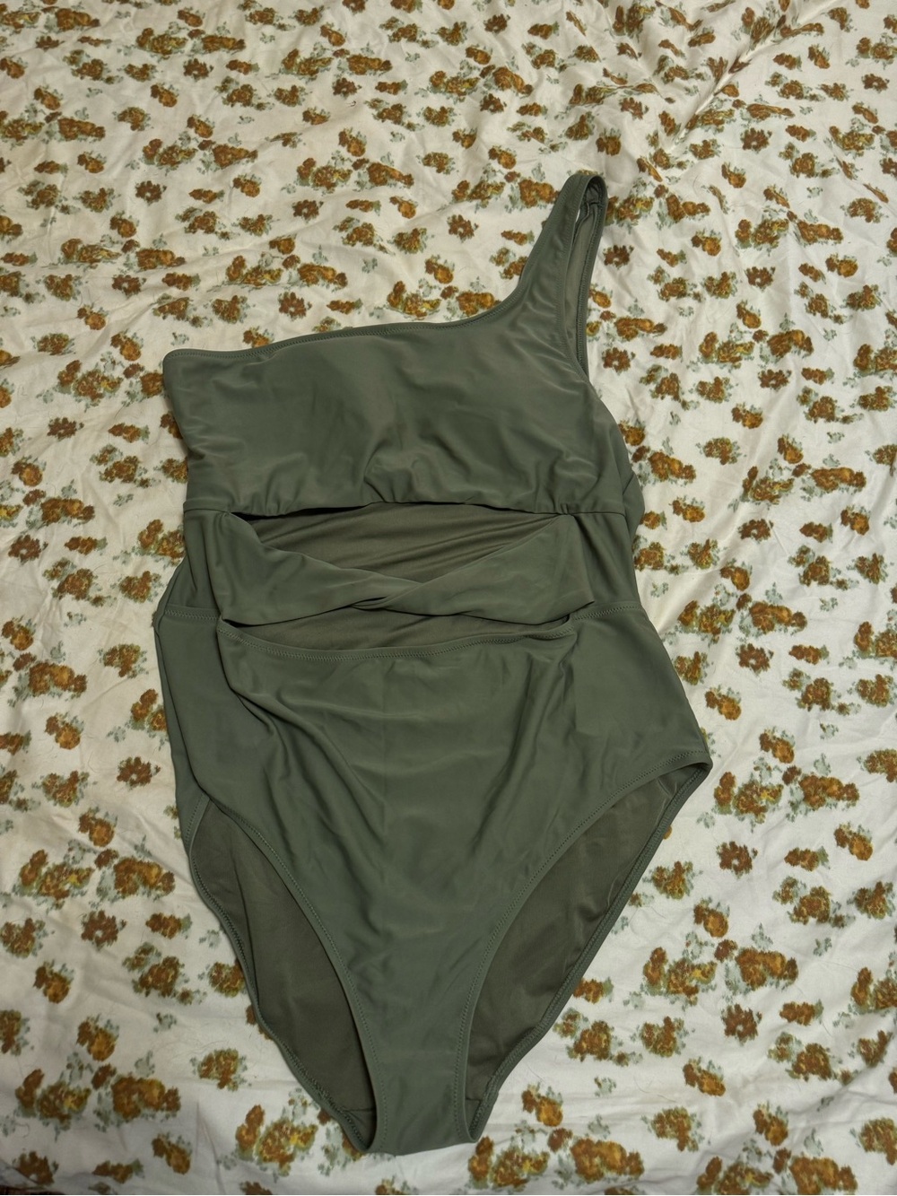 Old Navy Olive Green One-Shoulder One-Piece Swimsuit with Cutouts